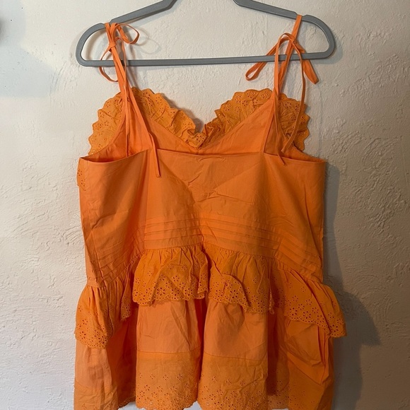 ANTHROPOLOGIE X MARE MARE Josephine Eyelet Ruffle Top In Orange - Picture 8 of 8
